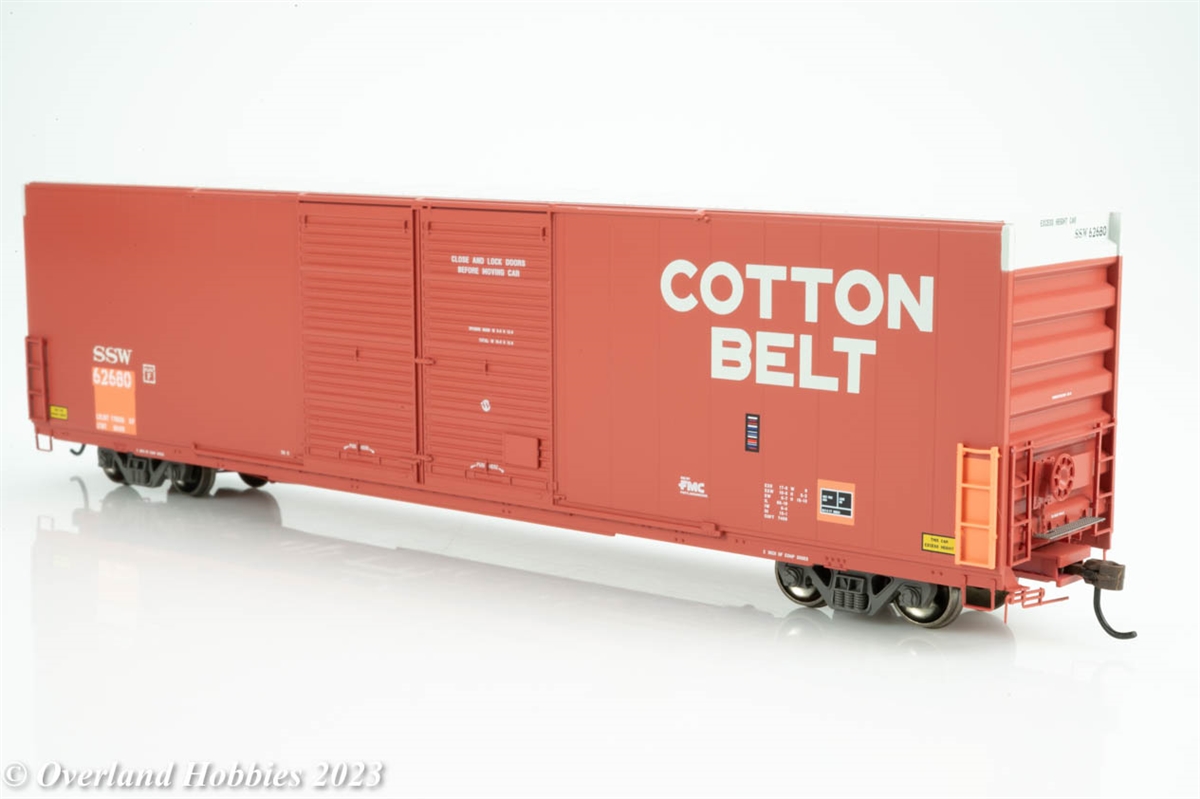 FMC 60' Double Door Smooth Side Hi-Cube Box Car: Cotton Belt #62680 |  Athearn RTR