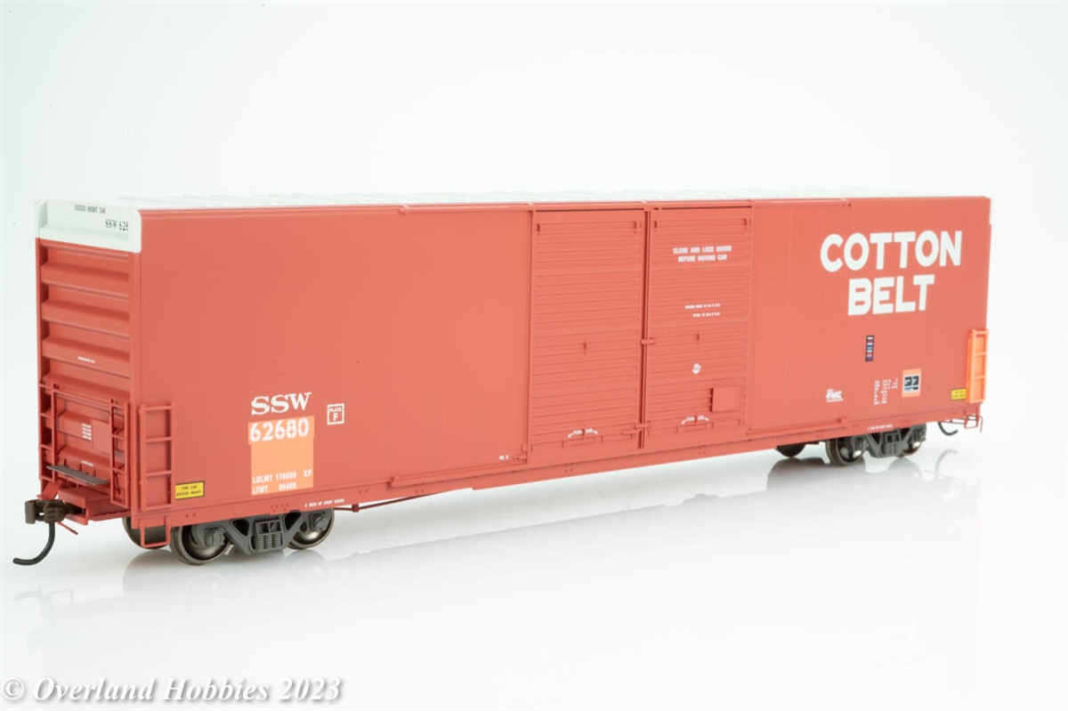 FMC 60' Double Door Smooth Side Hi-Cube Box Car: Cotton Belt #62680 |  Athearn RTR
